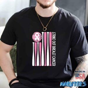 Strike Out Breast Cancer Baseball Pink American Flag Shirt Men t shirt men black t shirt