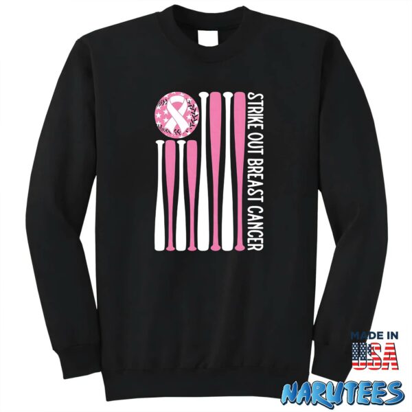 Strike Out Breast Cancer Baseball Pink American Flag Shirt