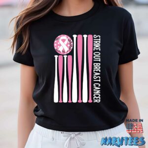 Strike Out Breast Cancer Baseball Pink American Flag Shirt Women T Shirt women black t shirt