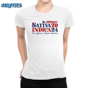 Sativa Indica 2024 For A Greener Happier America Shirt Women T Shirt white women t shirt